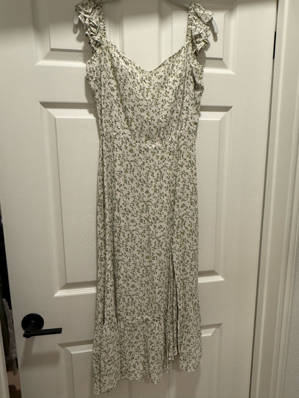 Reformation Cream Midi Dress with Green Floral Print